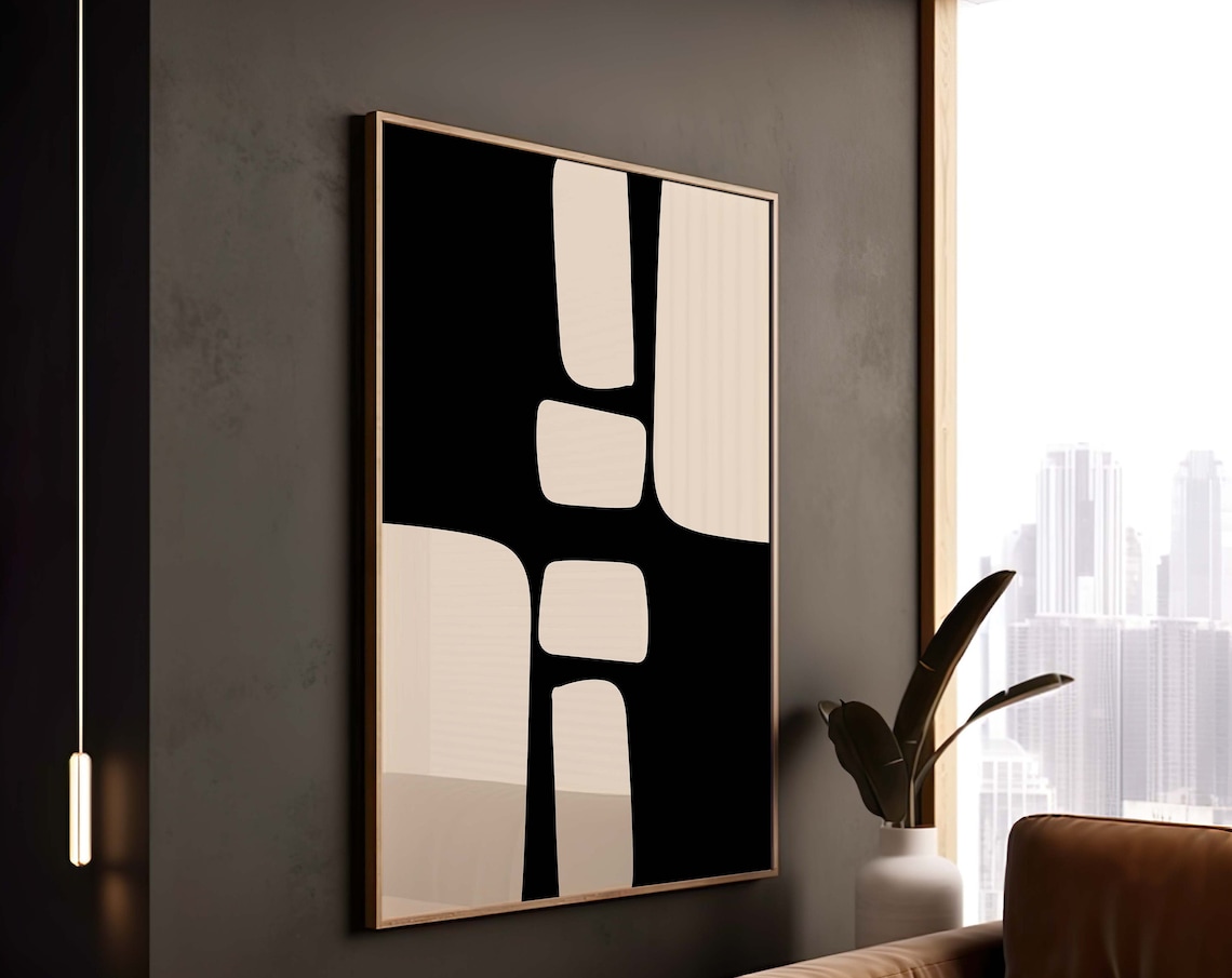 Black Minimalist Abstract Art Print, Modern Geometric