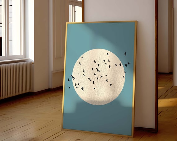 Birds Wall Art Flying Poster Moon And Print Bird Silhouette Minimalist Nature