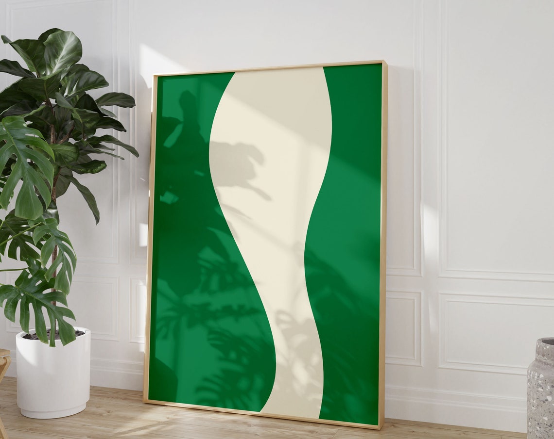 Abstract Green Wavy Two-Tone Minimalist Modern Organic Wall Art