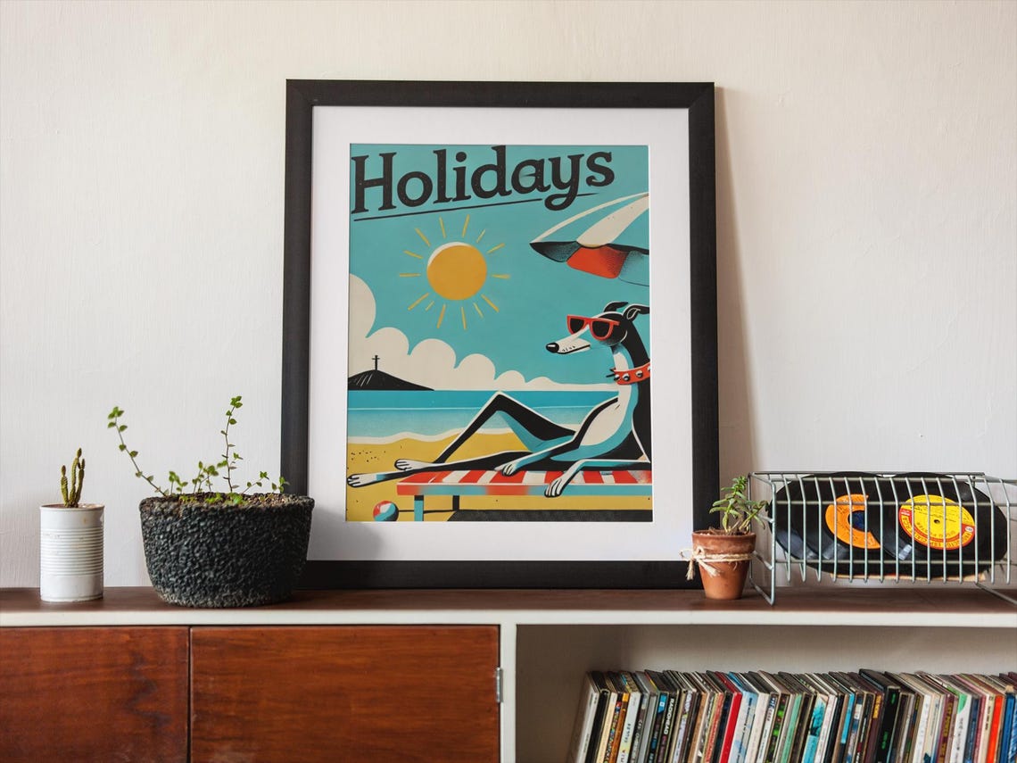 Cute Dog Print Retro Home Poster Funny Colorful Eclectic Posters Wholesome Prints Greyhound Decor Unique Posters - Image 4