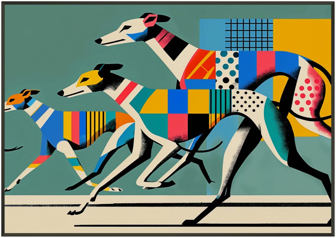 Racing Greyhounds Colorful Patchwork Sprint Modern Art Poster