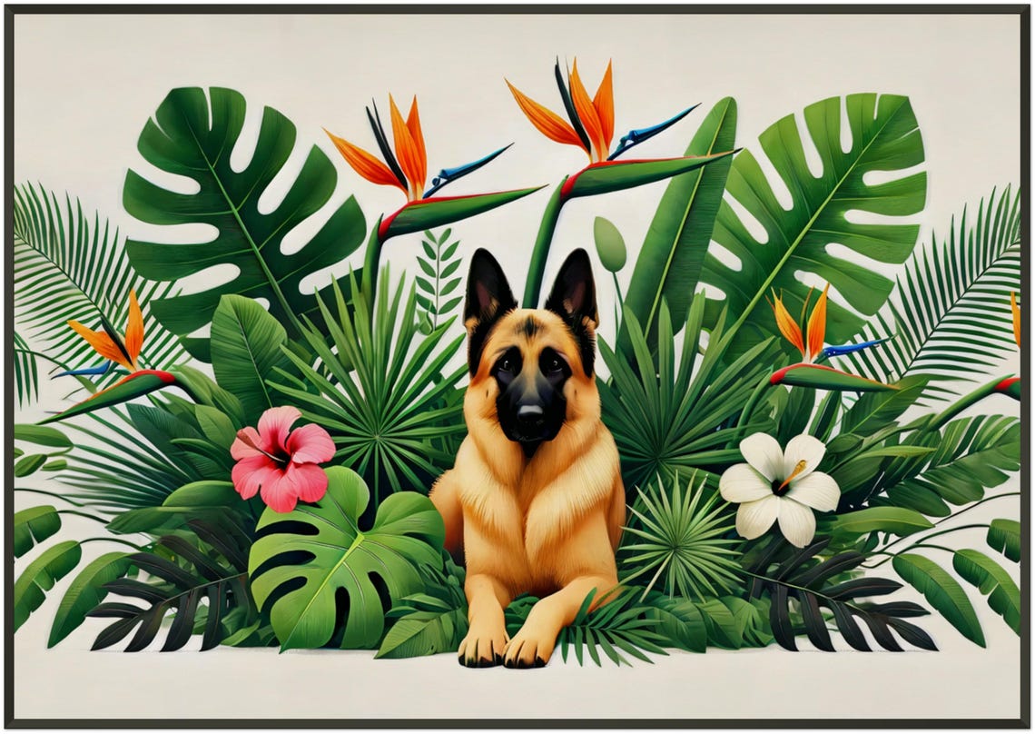 German Shepherd Tropical Botanical Garden Noble Guard Dog Poster