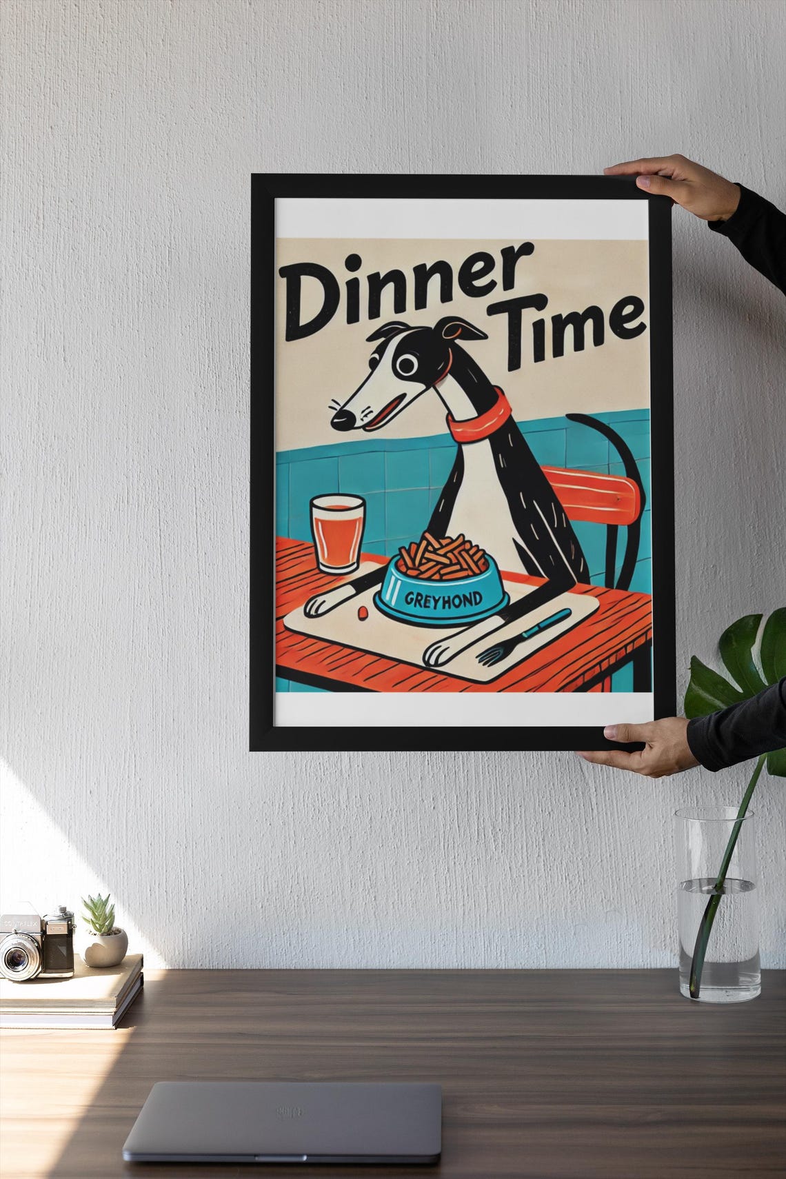 Hungry Greyhound Dinner Time Funny Retro Diner Kitchen Poster - Image 3