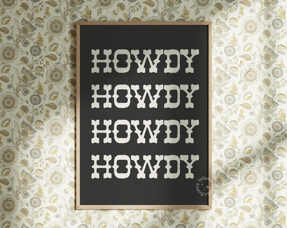 Howdy Black Art Print Cowgirl Vintage Western Minimalist Southern Wall Poster Cute Apartment Decor Unframed