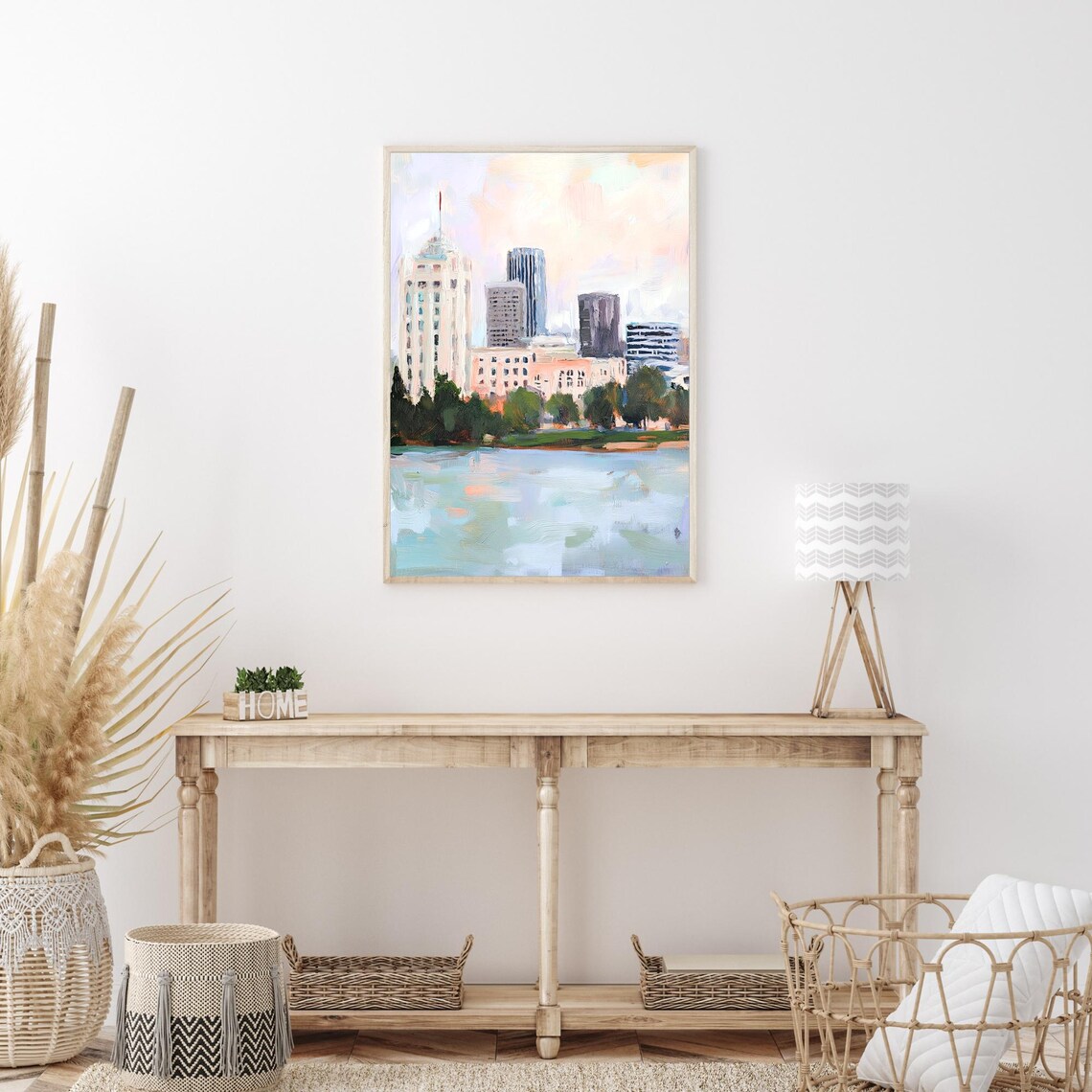 Oakland California Lake Merritt Skyline Bay Area Oil Painting Poster - Image 3