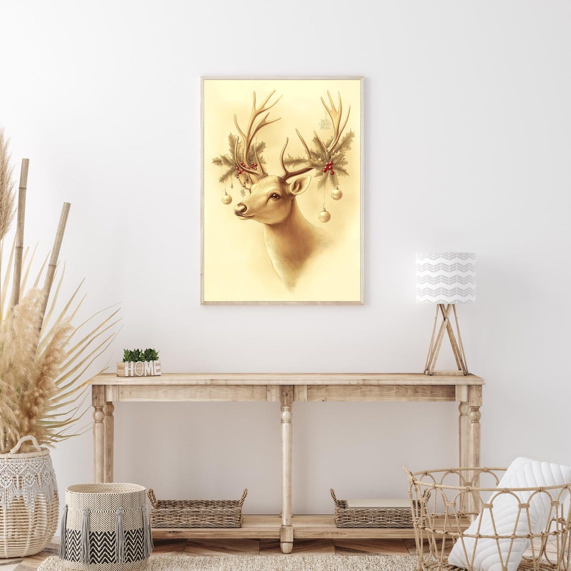 Elegant Reindeer With Ornament Antlers Christmas Artwork Poster - Image 3