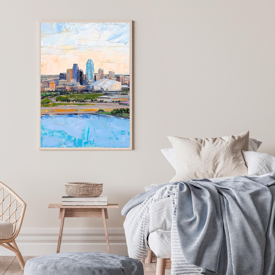 Kansas City Missouri Downtown Skyline River Oil Painting Poster - Image 2