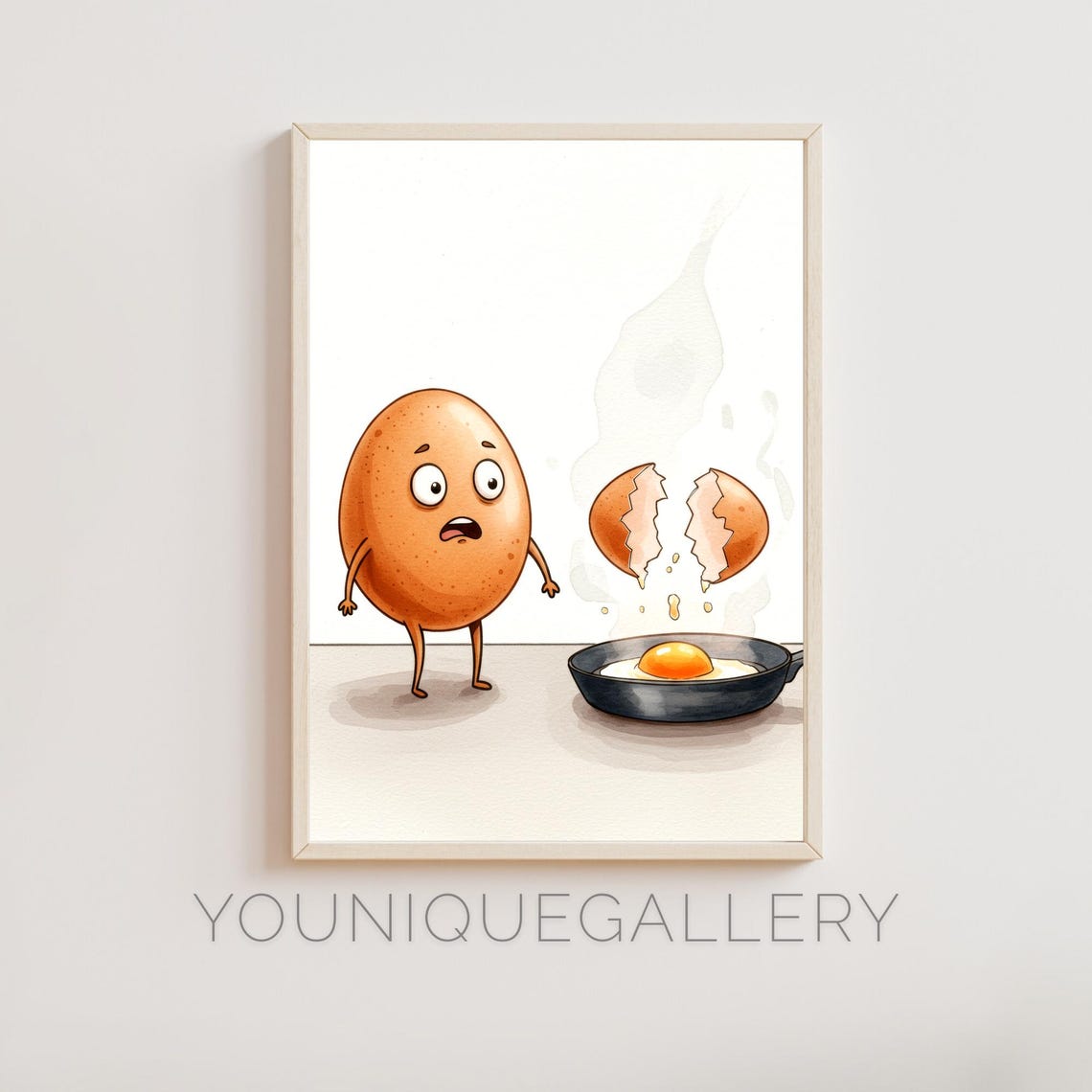 Horrified Egg Kitchen Humor Wall Art Funny Food Illustration Quirky Kitchen Decor Breakfast Nook Print Chef Gift