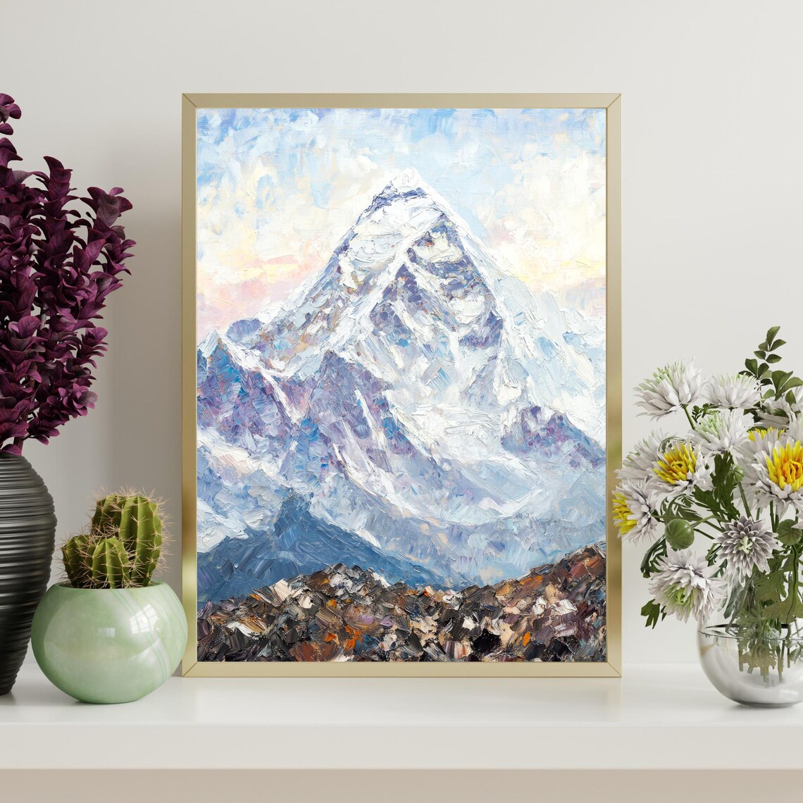 Mount Everest Snow Peak Nepal Himalaya Sunrise Oil Painting Poster - Image 4