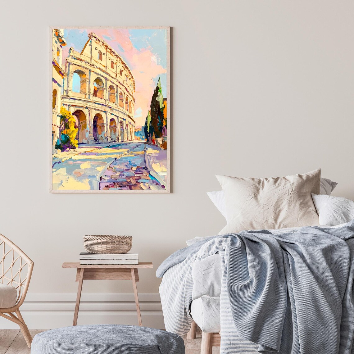 Colosseum Rome Ancient Amphitheater Arches Pastel Sunset Street Painting Poster - Image 2