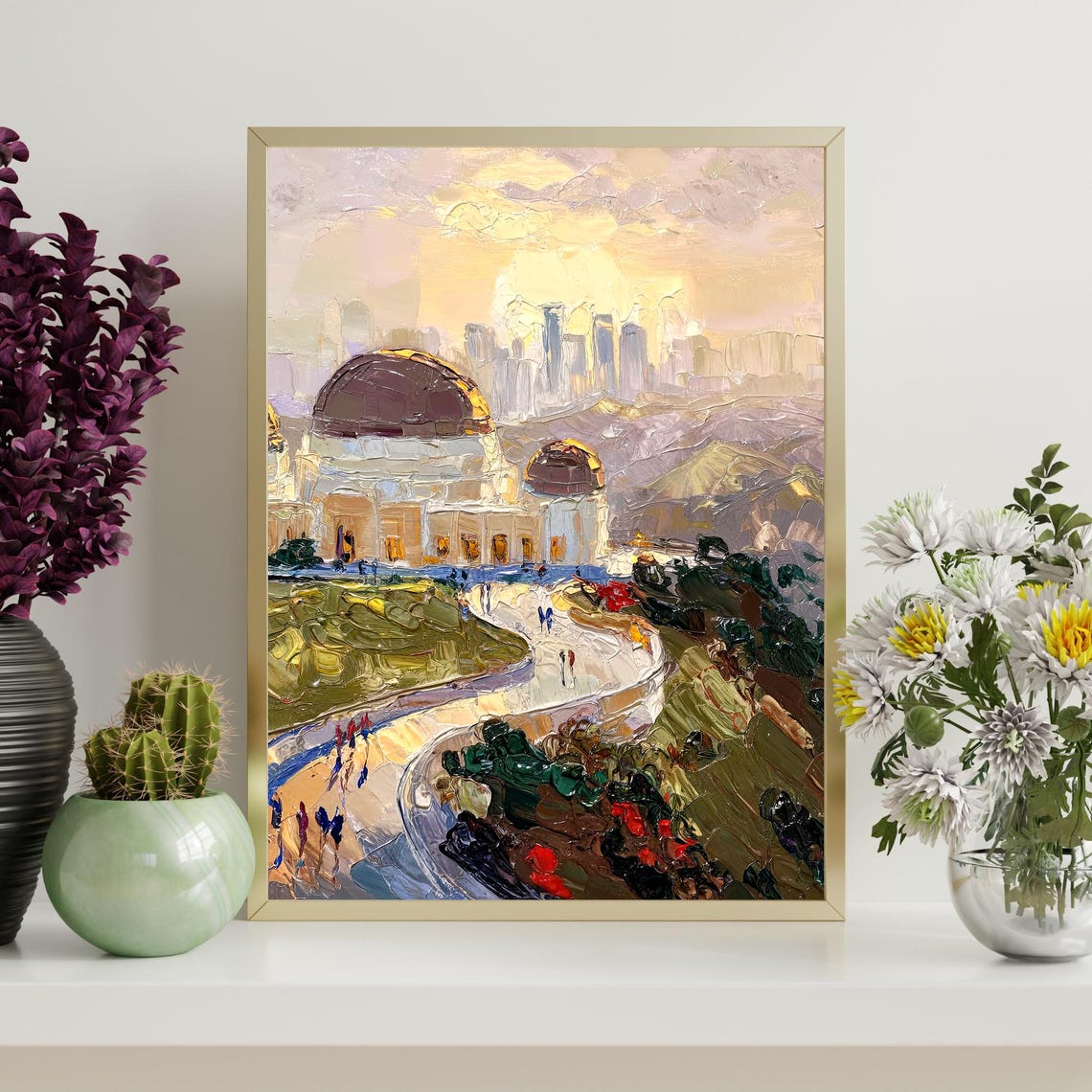 Griffith Observatory Los Angeles Sunset Skyline Impasto Oil Poster - Image 4