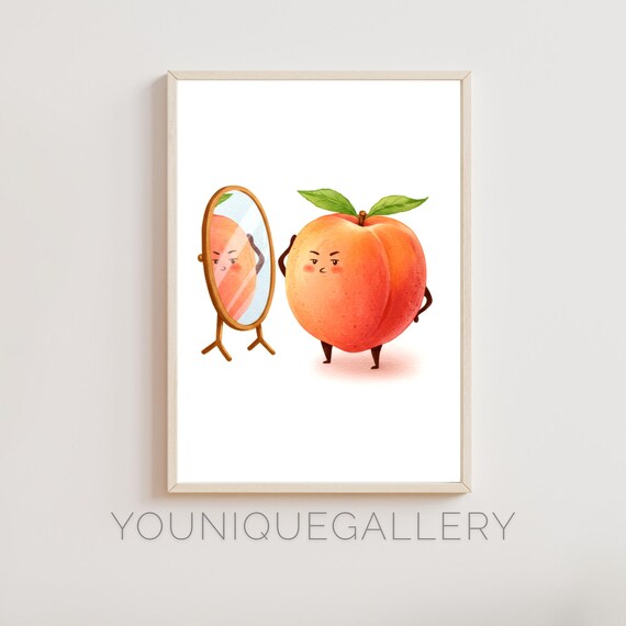 Funny Peach, Cute Fruit Illustration Kitchen Decor
