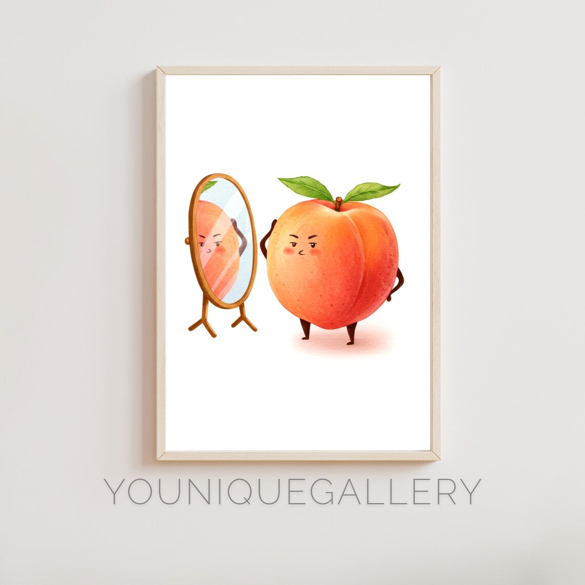 Funny Peach, Cute Fruit Illustration Kitchen Decor
