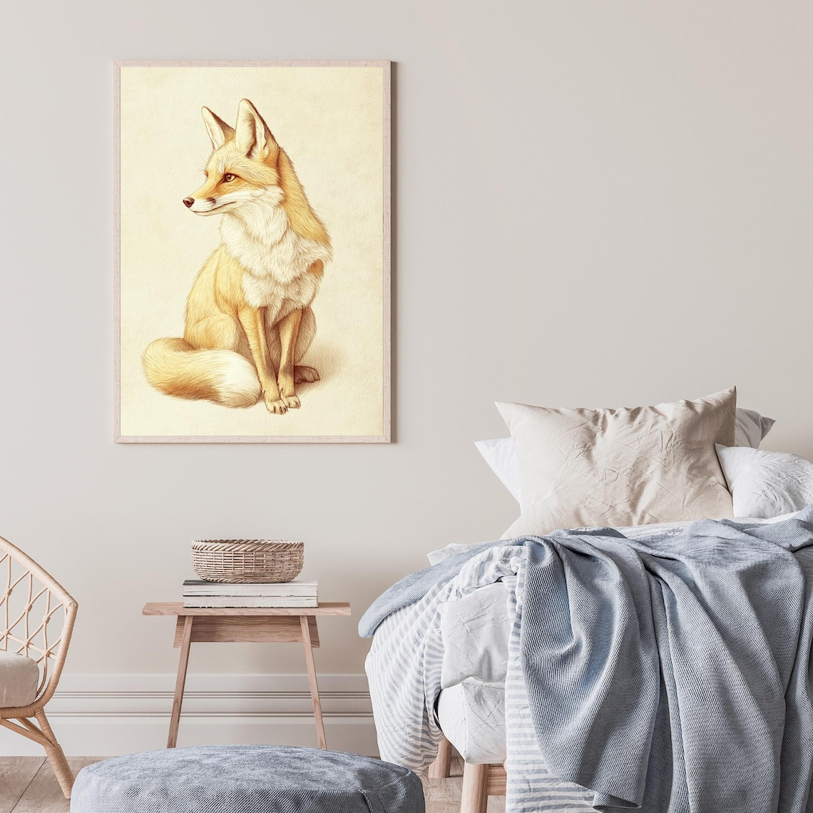 Red Fox Sitting Profile Sepia Sketch Woodland Wildlife Wall Art - Image 2