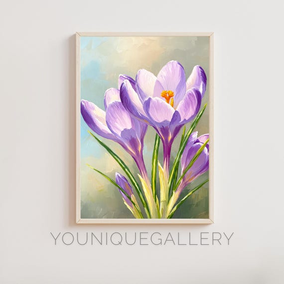 Crocus Flower Purple Botanical Oil-Style Art Print