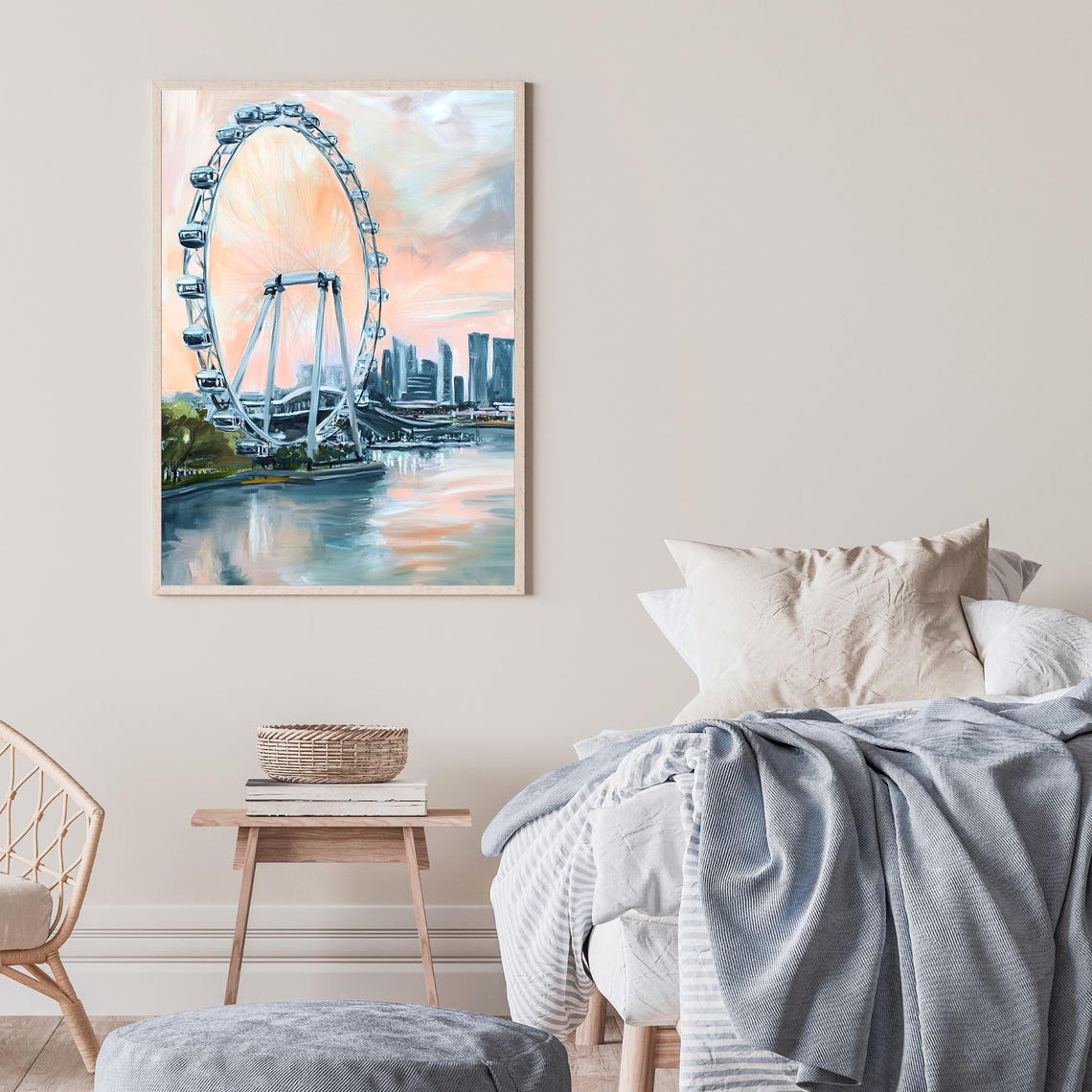 Ferris Wheel Waterfront Sunset City Skyline Impressionist Oil Wall Art - Image 2