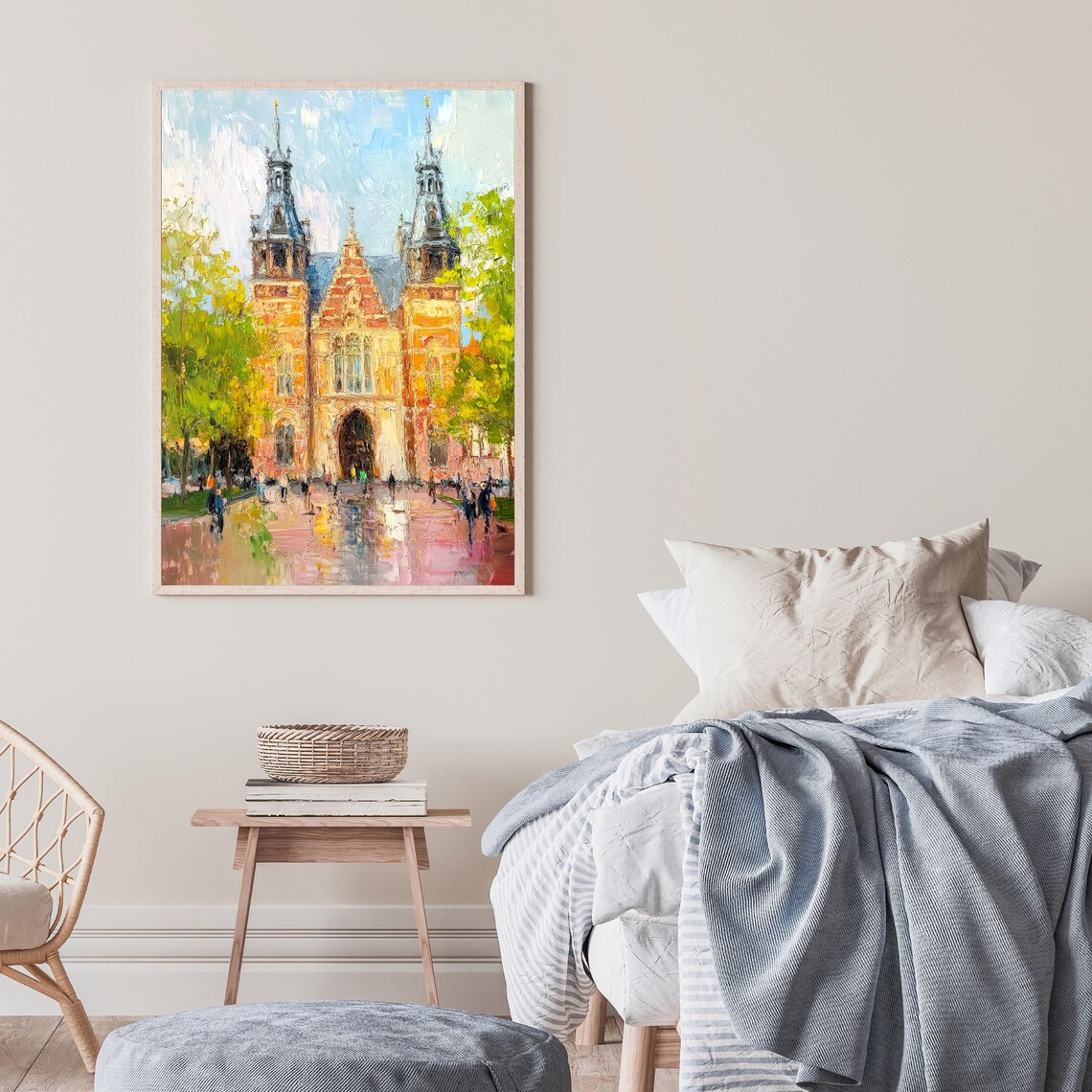 Rijksmuseum Amsterdam Dutch Museum Wet Street Sunny Day Oil Art Poster - Image 2