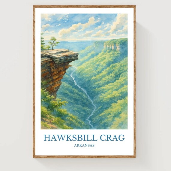 Hawksbill Crag Arkansas Bluff Overlook Watercolor Travel Poster