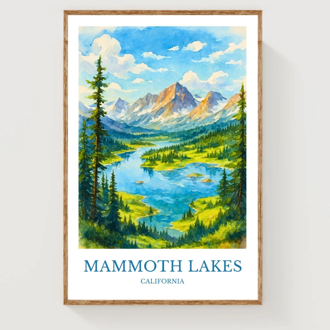 Mammoth Lakes California Alpine Mountain Lake Watercolor Poster