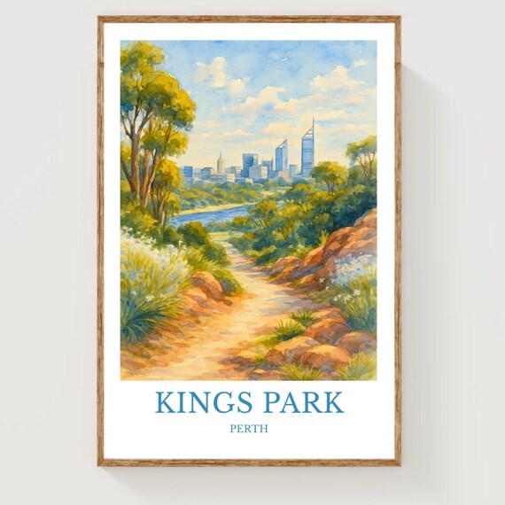 Kings Park Perth Skyline Bush Trail Watercolor Travel Poster