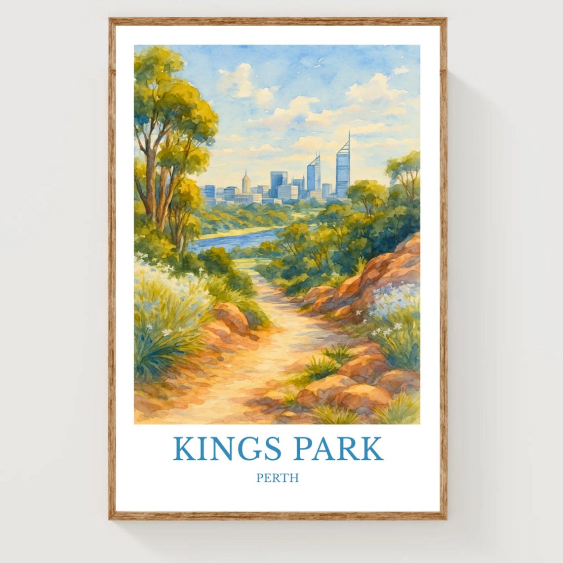 Kings Park Perth Skyline Bush Trail Watercolor Travel Poster