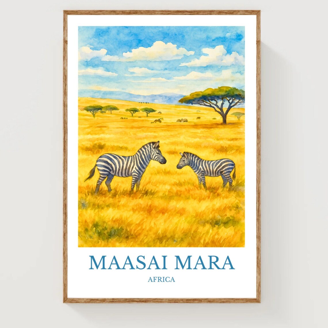 Maasai Mara Africa Zebras Savanna Watercolor Safari Travel Poster