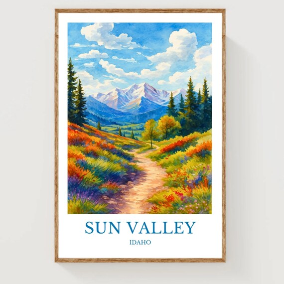 Sun Valley Idaho Wildflower Trail Mountain Watercolor Travel Poster