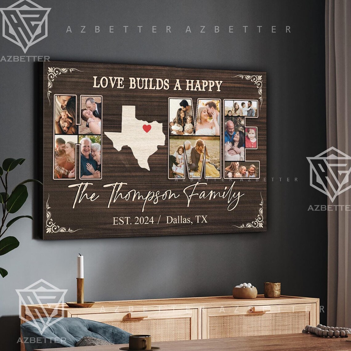 Love Builds A Happy Home Texas Map Family Photo Collage Wall Poster