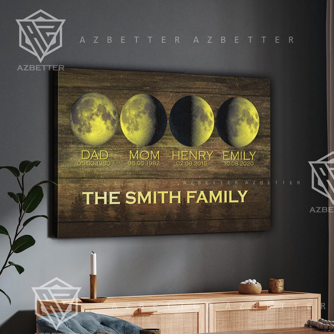 Personalized Moon Phase Family Custom Lunar Wall Art Unique Family Name And Date Print Celestial Decor Anniversary Gift