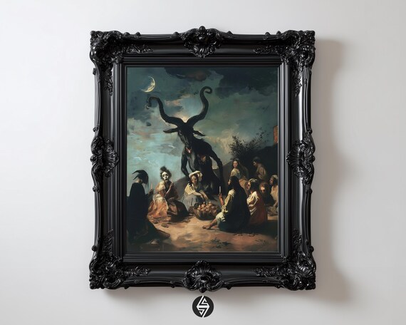 Witch Ritual Wall Art Dark Academia Gothic Print Crescent Moon Witches Painting Occult Medieval Moody Horror Inspired By Goya