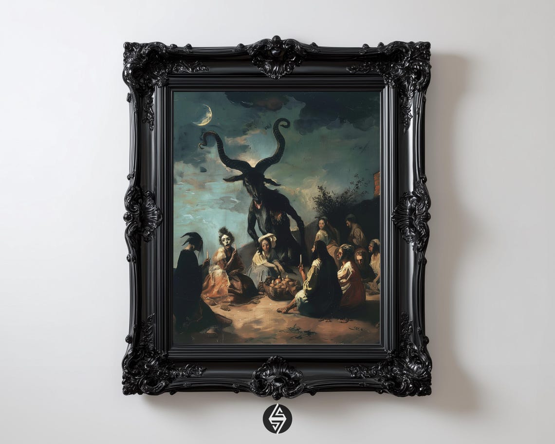 Witches Sabbath Horned Goat Goya Inspired Occult Gothic Dark Poster