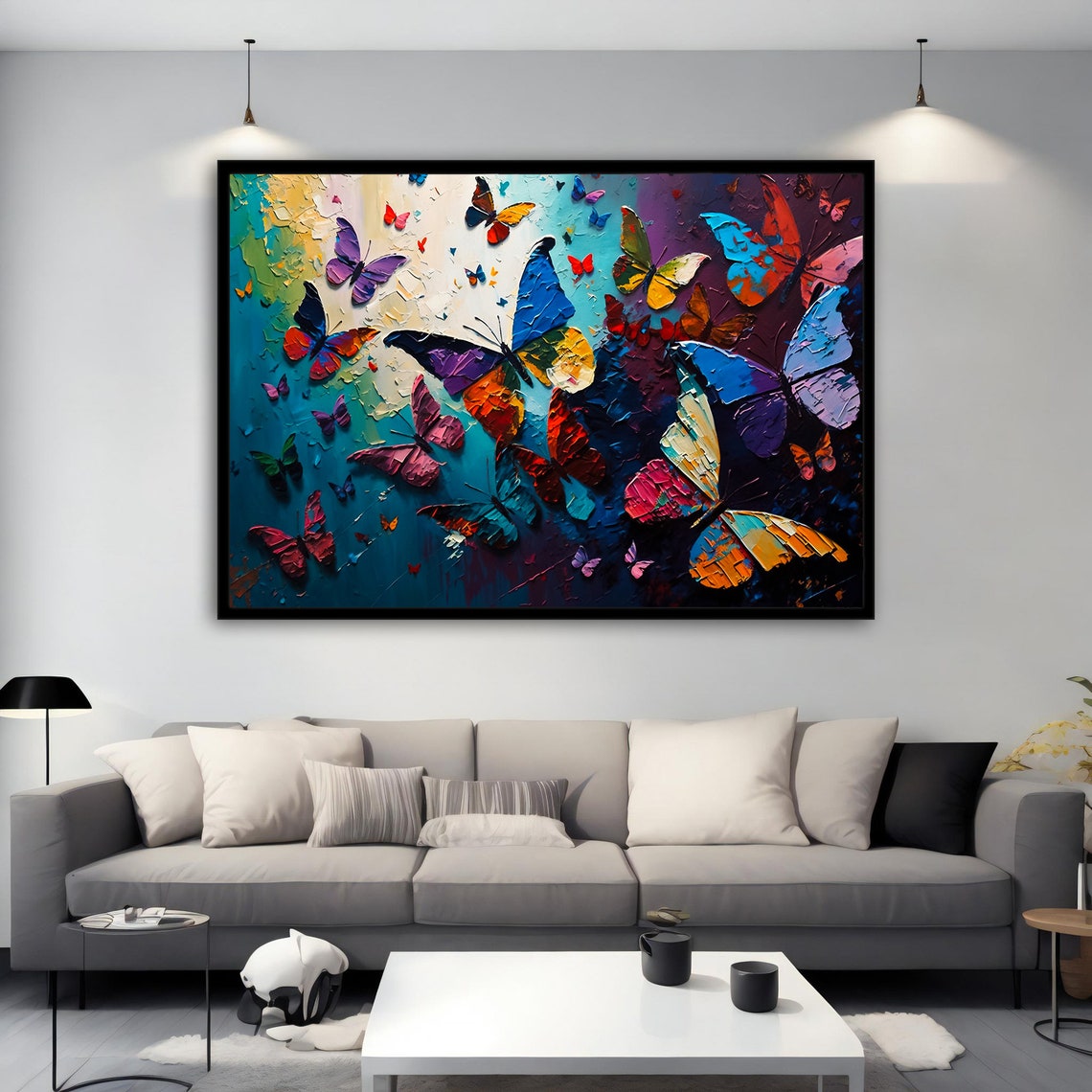 Colorful Butterflies Impasto Teal Background Nature Insect Poster - Image 2