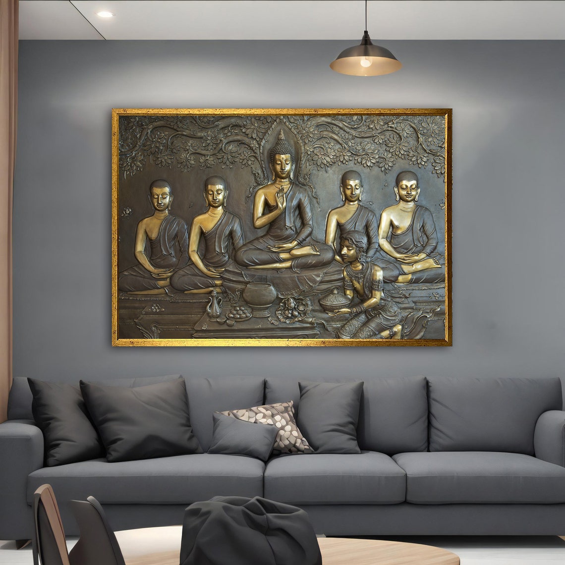 Golden Buddhas Bronze Relief Meditation Asian Spiritual Art Poster - Image 5