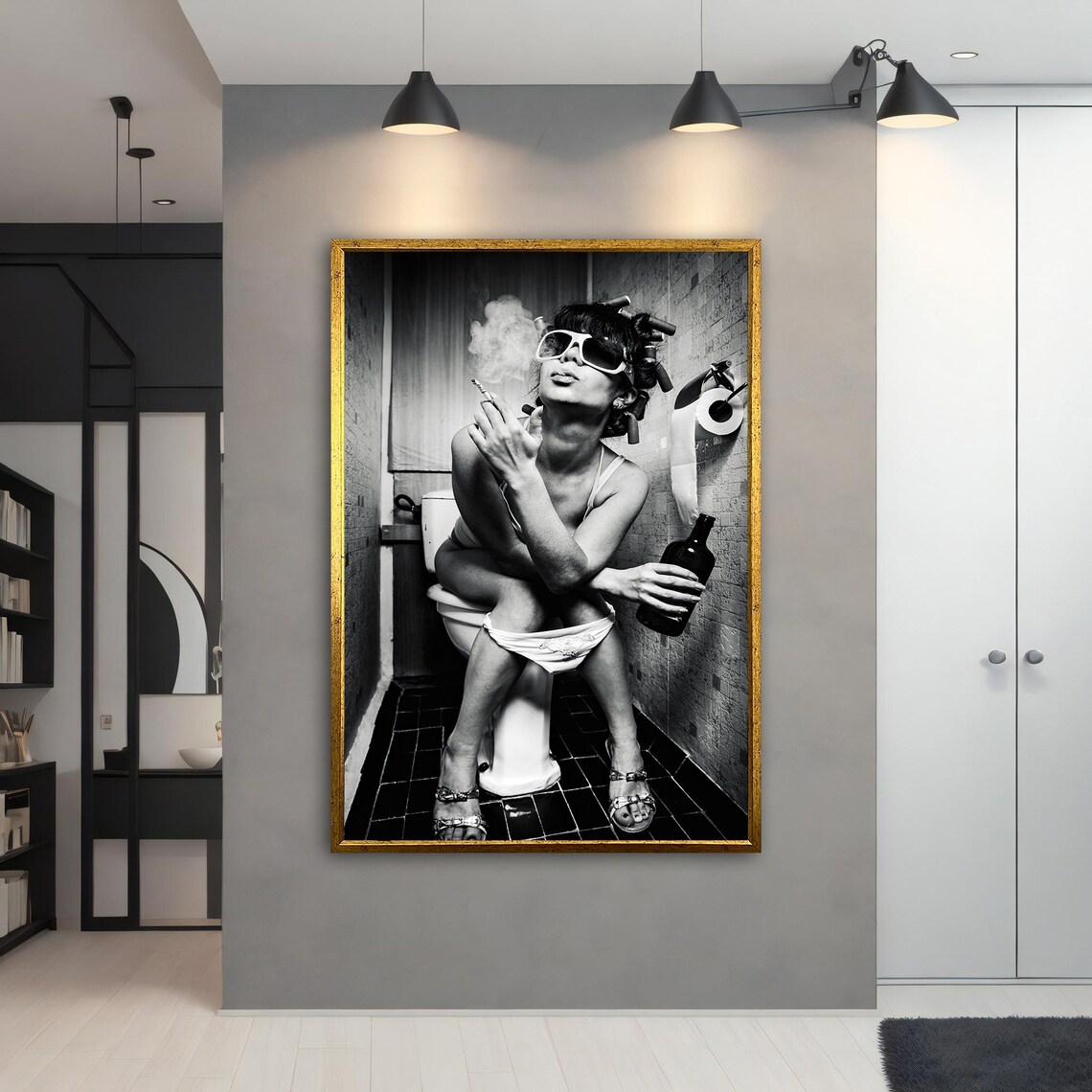 Black and White Smoking Woman Edgy Fashion Photography Poster - Image 3