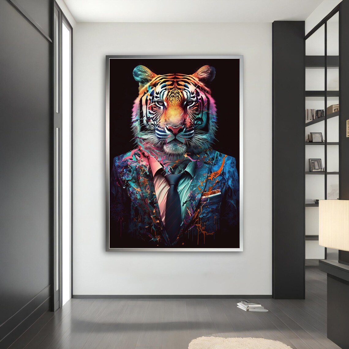 Tiger In Suit Colorful Boss Animal Portrait Humor Wall Art Poster - Image 4