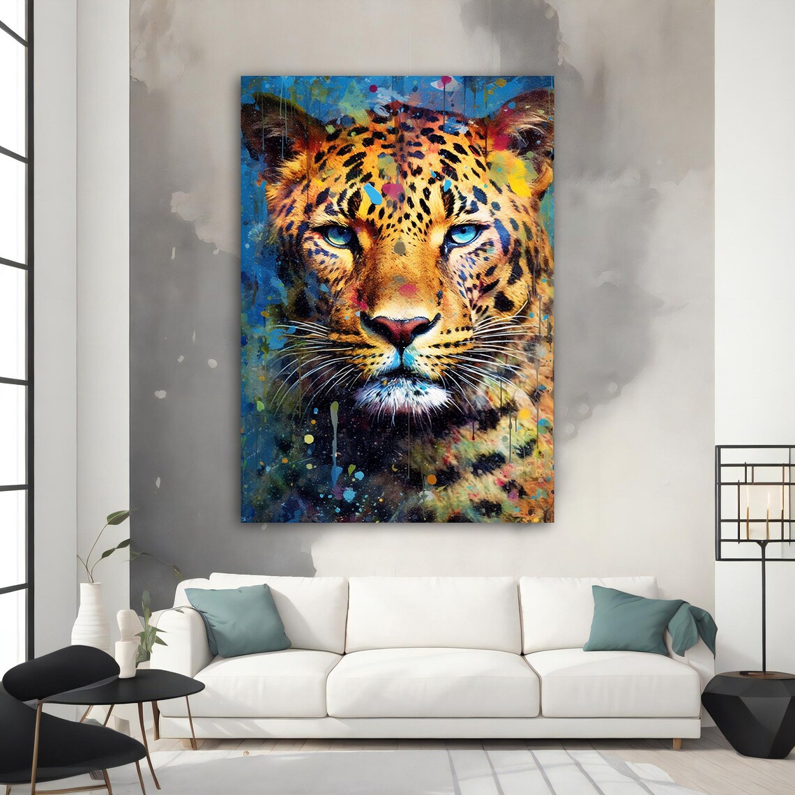 Colorful Leopard Blue Eyes Paint Splash Art Wild Animal Poster - Image 3