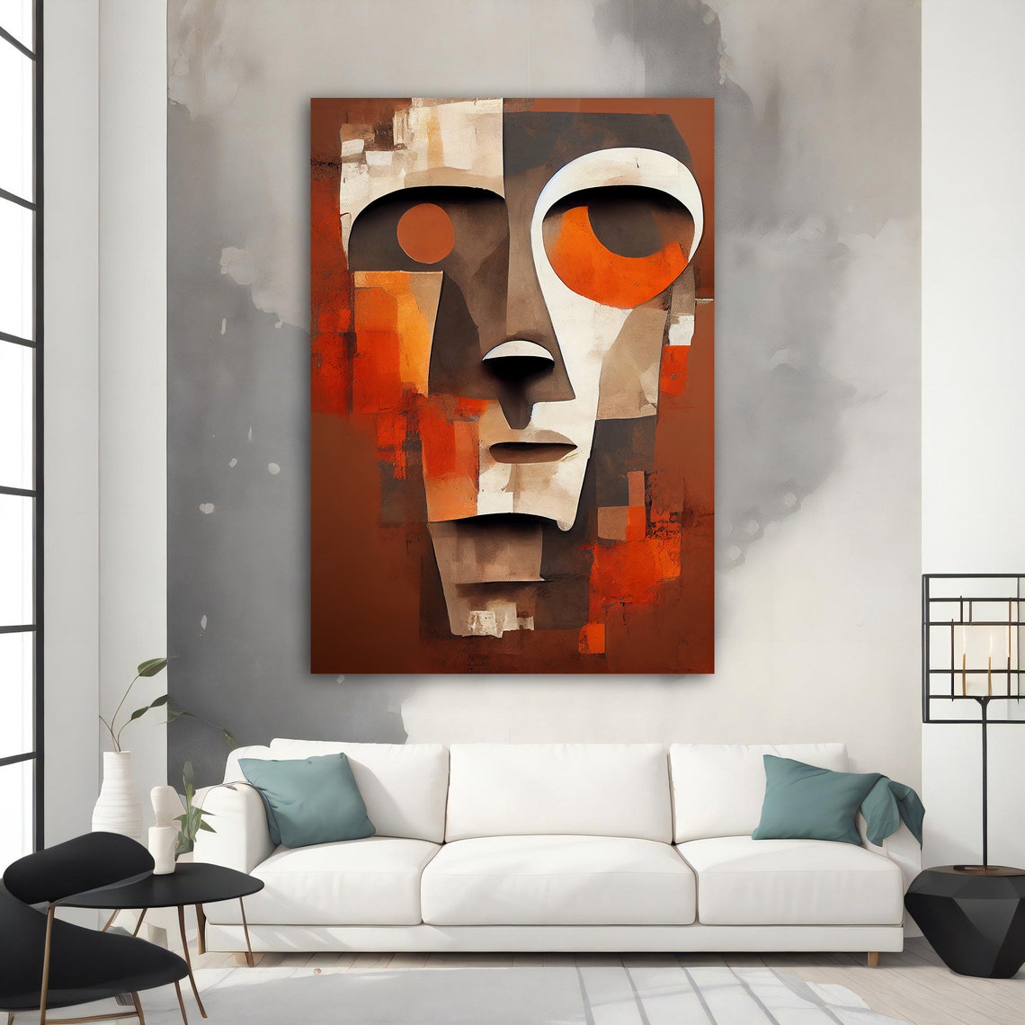 Surreal Cubist Face Abstract Geometric Earth Tones Modern Art Poster - Image 4