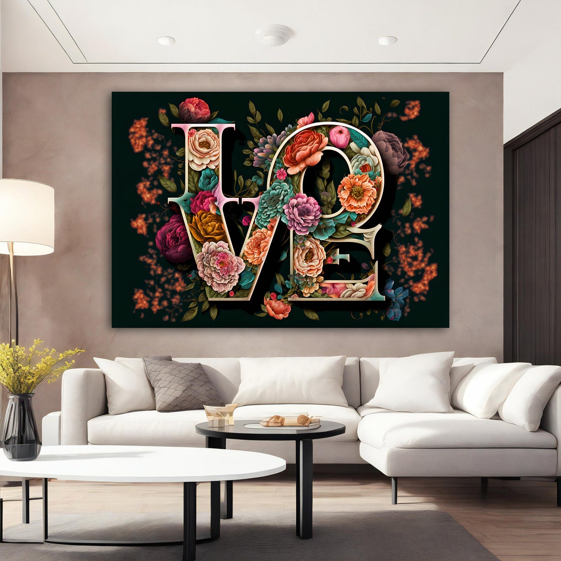 Floral Love Lettering Colorful Flowers Typography Wall Art Poster - Image 3