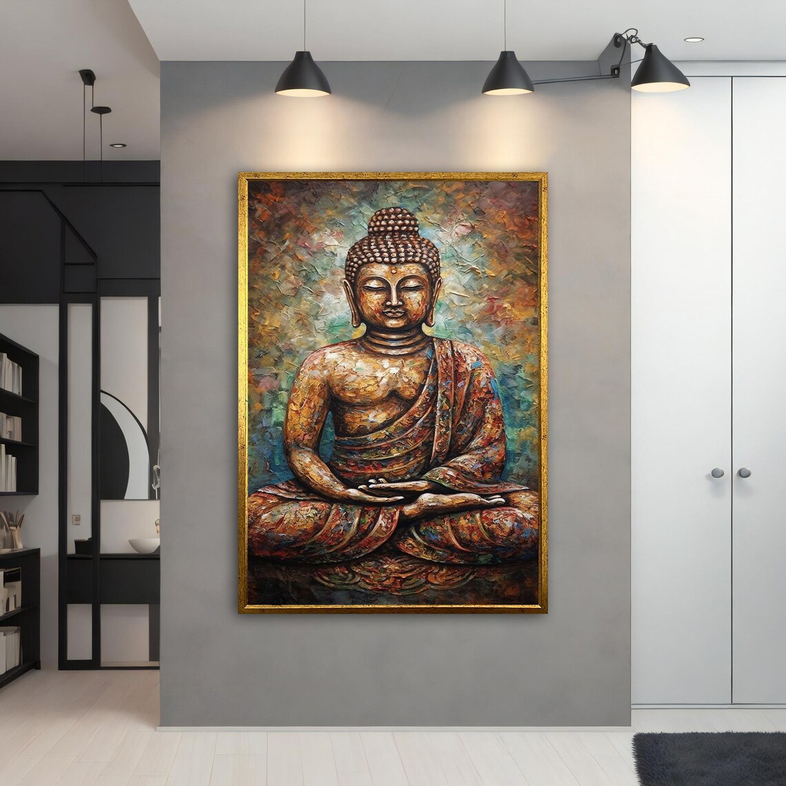 Meditating Buddha Colorful Mosaic Texture Painting Warm Earth Tones Poster - Image 4