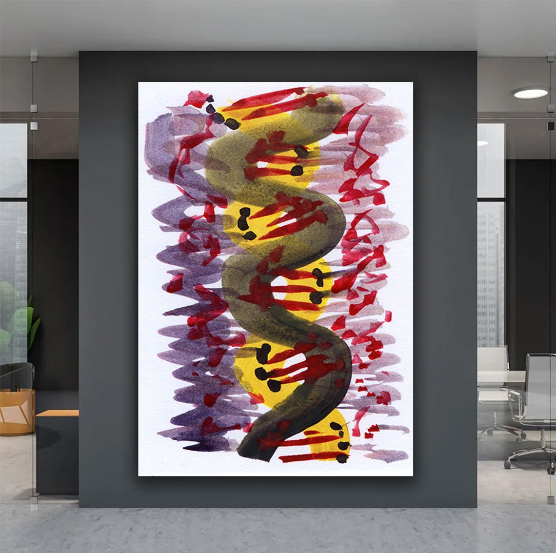 Abstract Yellow Red Purple Brushstroke Modern Painting Wall Art - Image 5