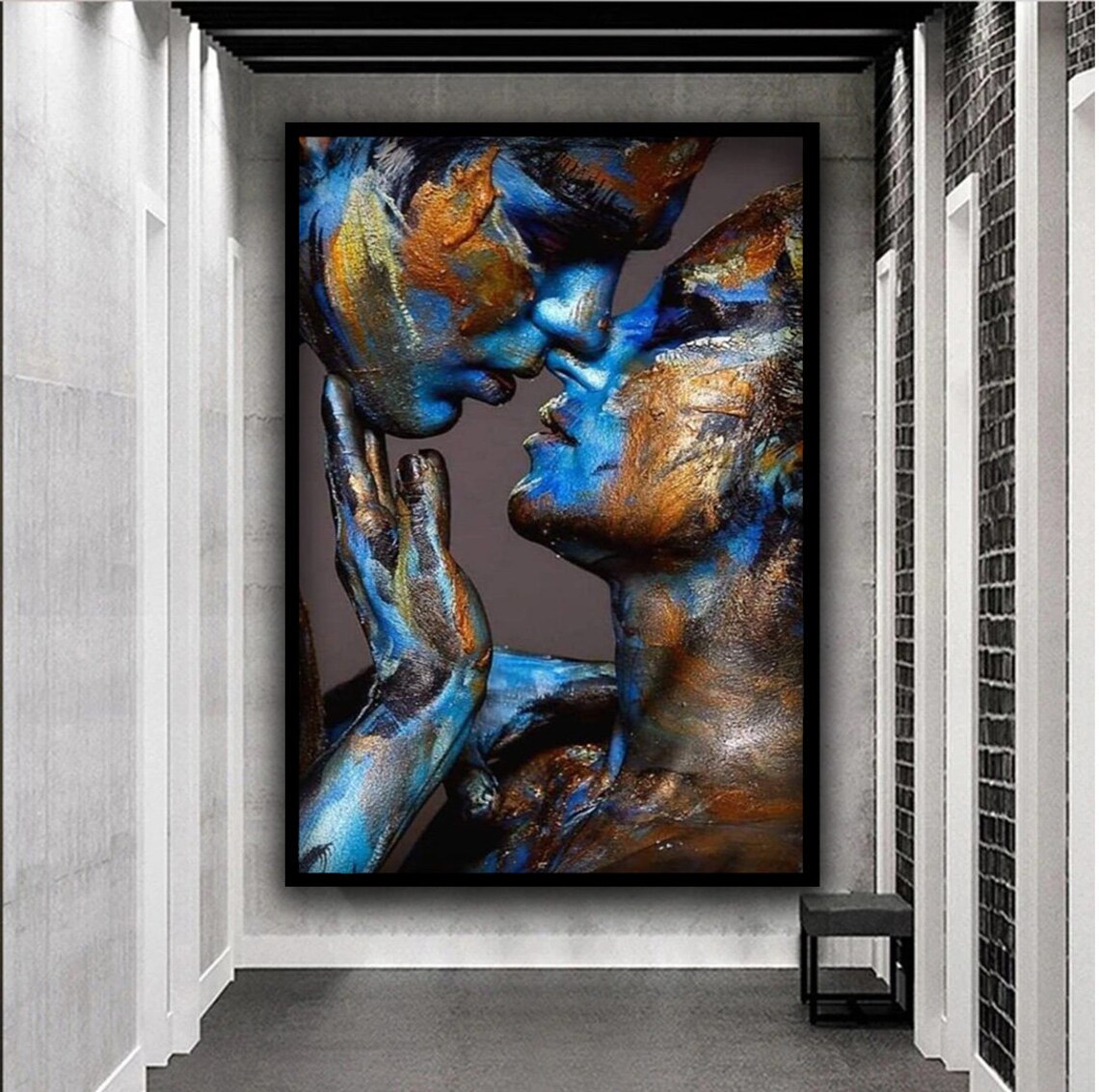 Romantic Couple Kiss Blue Gold Body Paint Passionate Love Art Wall Poster - Image 5