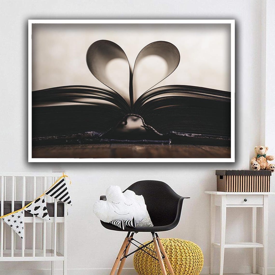 Open Book Pages Heart Shape Sepia Love of Reading Gift Wall Art - Image 4