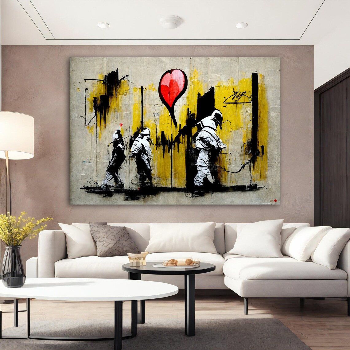 Street Graffiti Art Workers Red Heart Balloon Urban Art Poster - Image 3