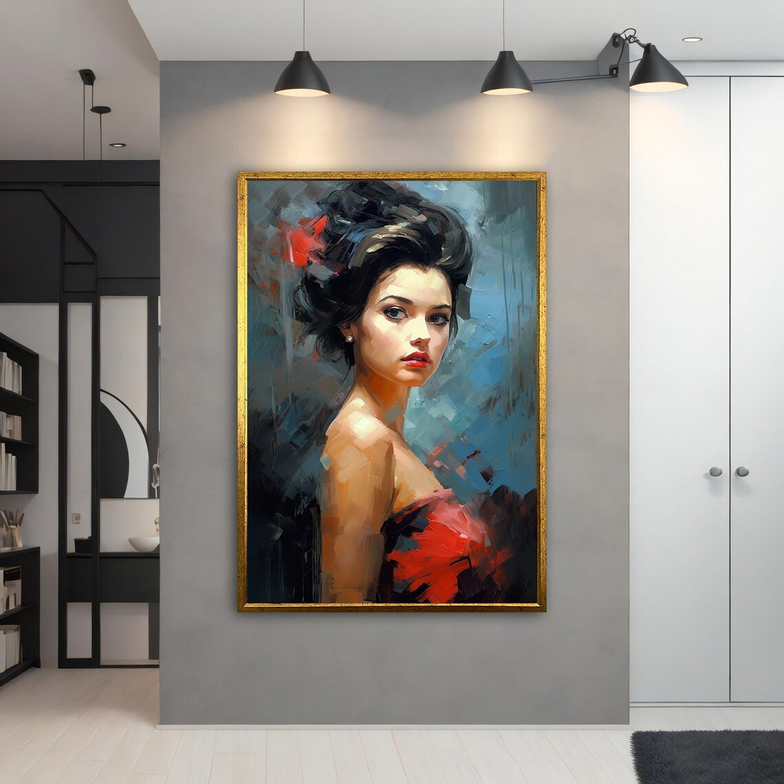 Vintage Woman in Red Dress Oil Painting Elegant Portrait Poster - Image 3