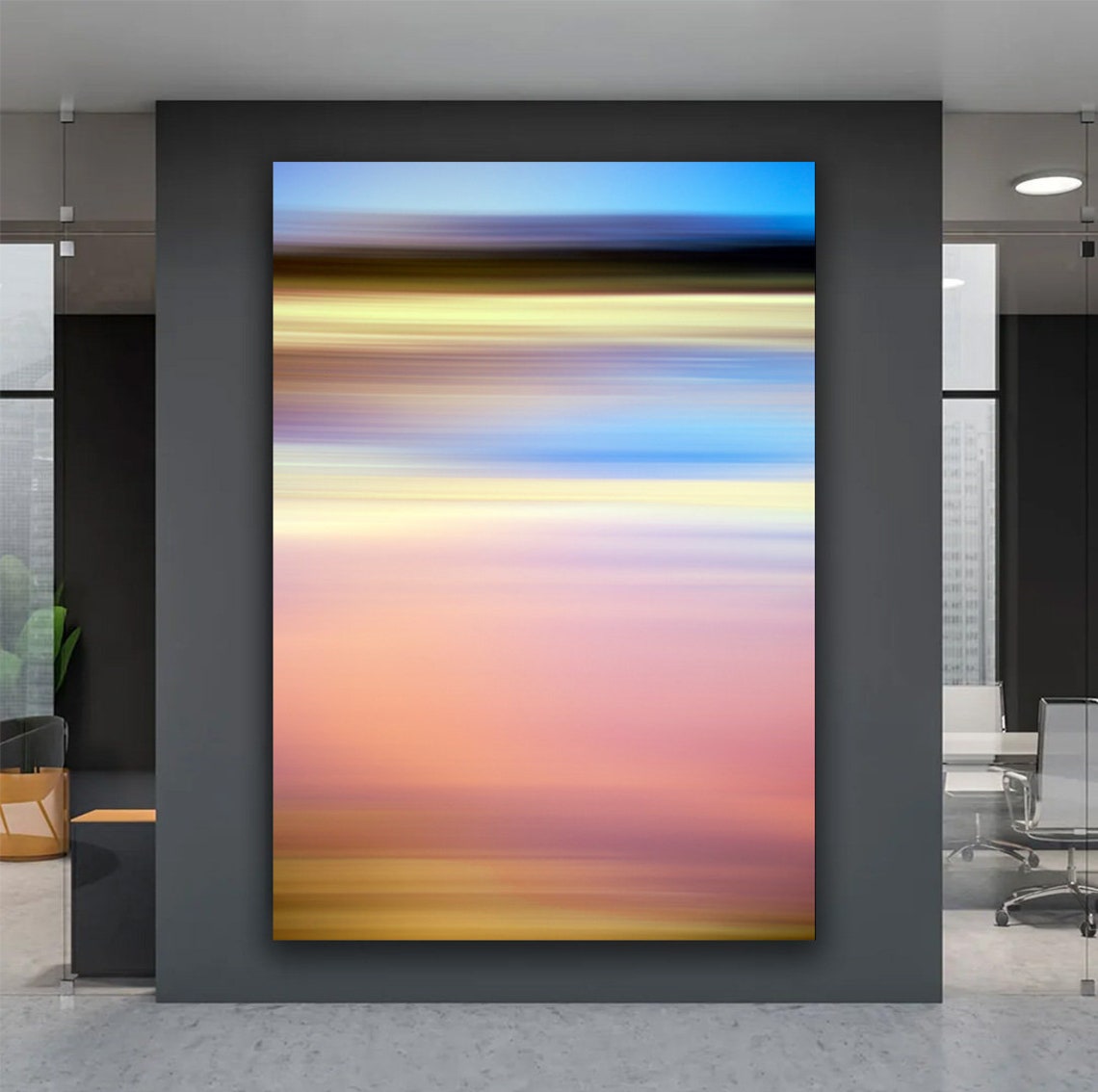 Blurred Sunset Gradient Stripes Pink Blue Gold Abstract Wall Art - Image 5