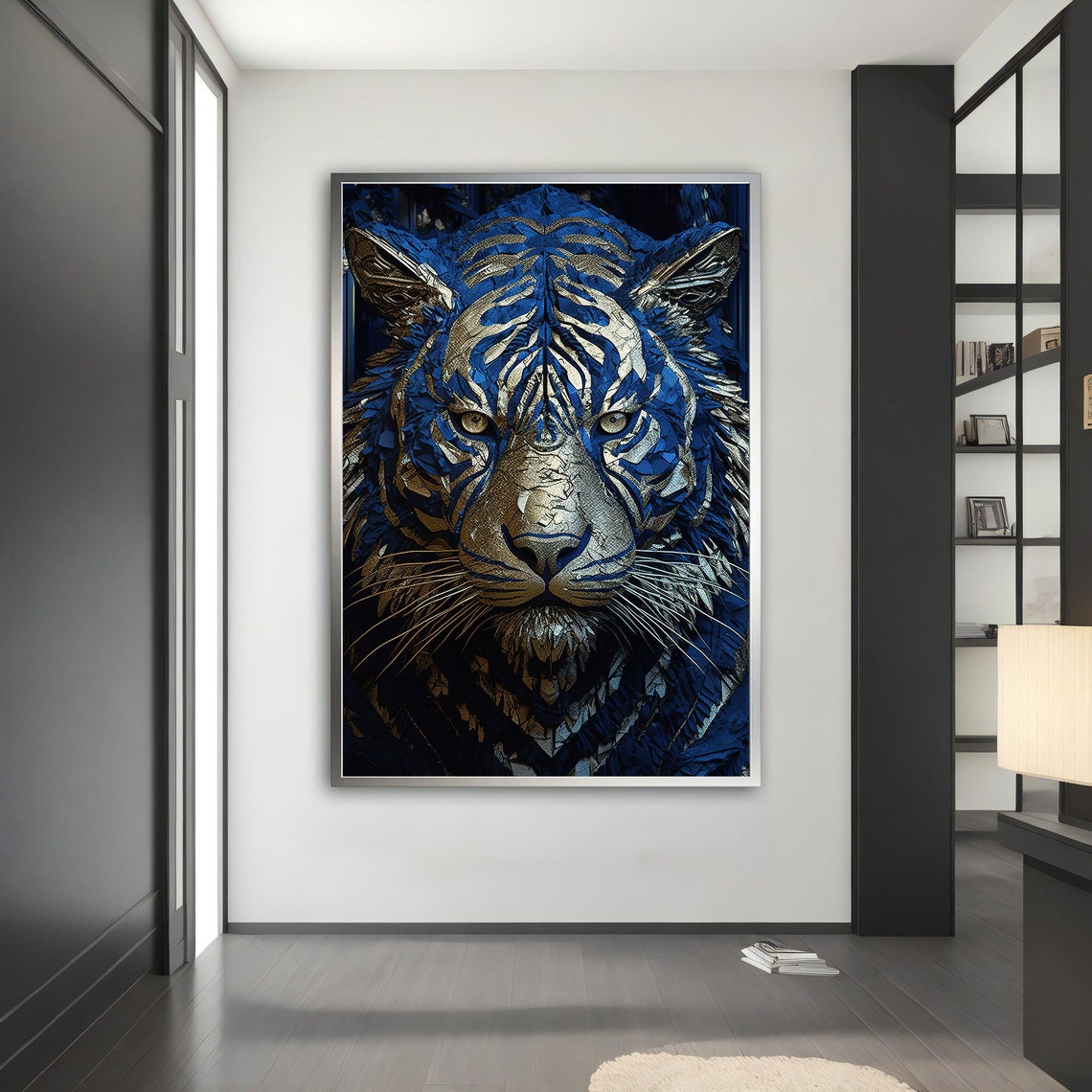 Blue Gold Tiger Face Geometric Crystal Mosaic Wall Art Poster - Image 5