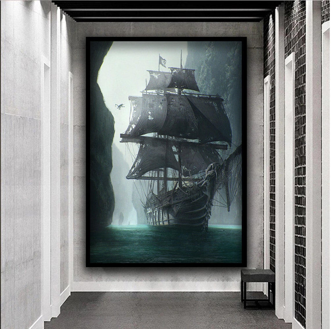 Misty Ghost Pirate Ship with Tattered Sails Dark Ocean Art Print - Image 4
