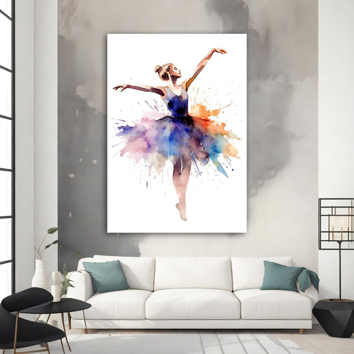 Watercolor Ballerina Colorful Splash Tutu Dancing Graceful White Art Poster - Image 3