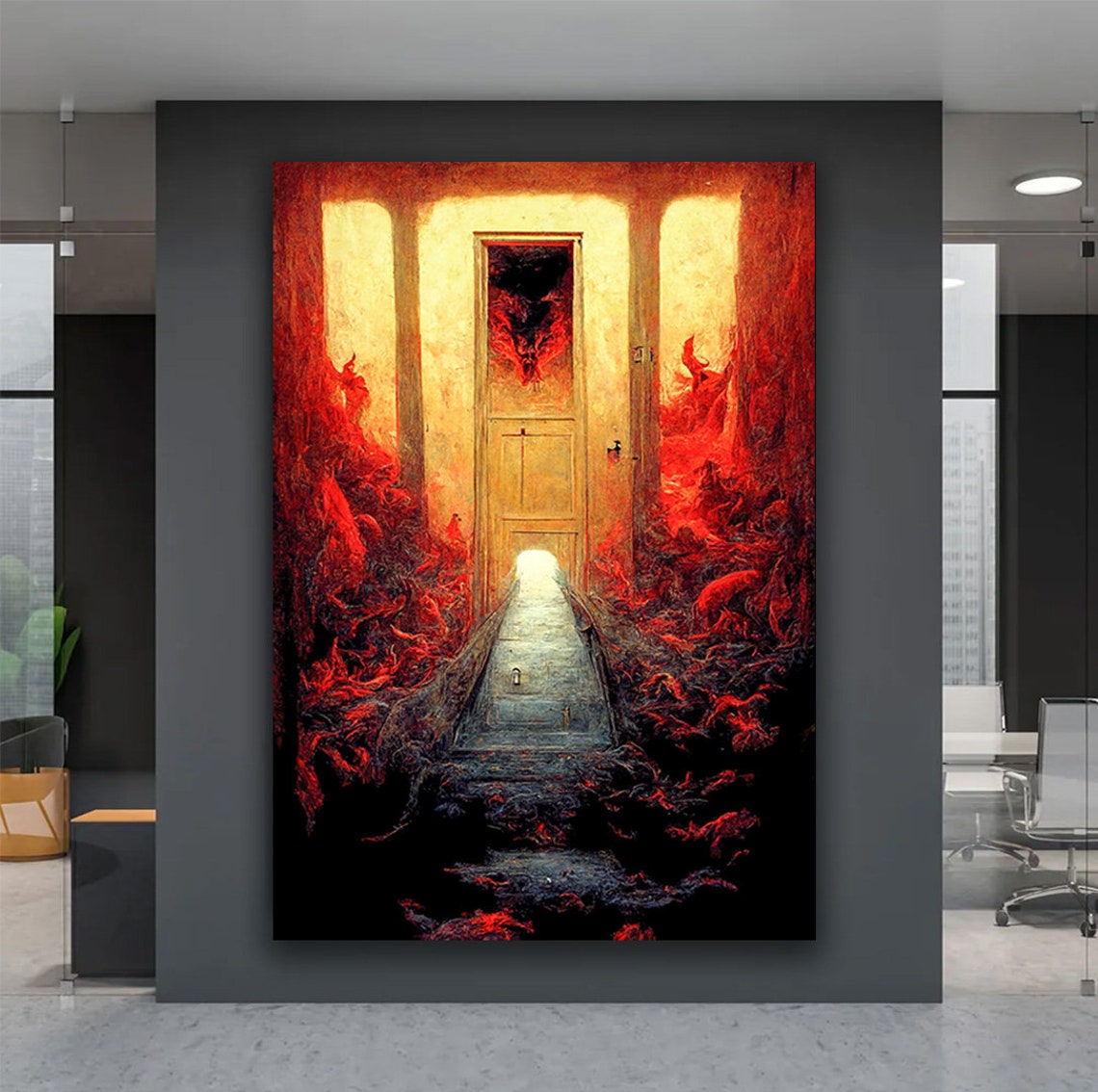 Hell Gates Fiery Doorway Dark Gothic Horror Flames Art Poster