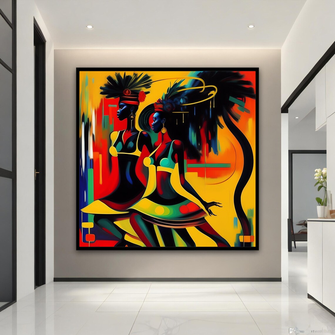 African Women Dancing Colorful Ethnic Art Vibrant Joyful Wall Poster
